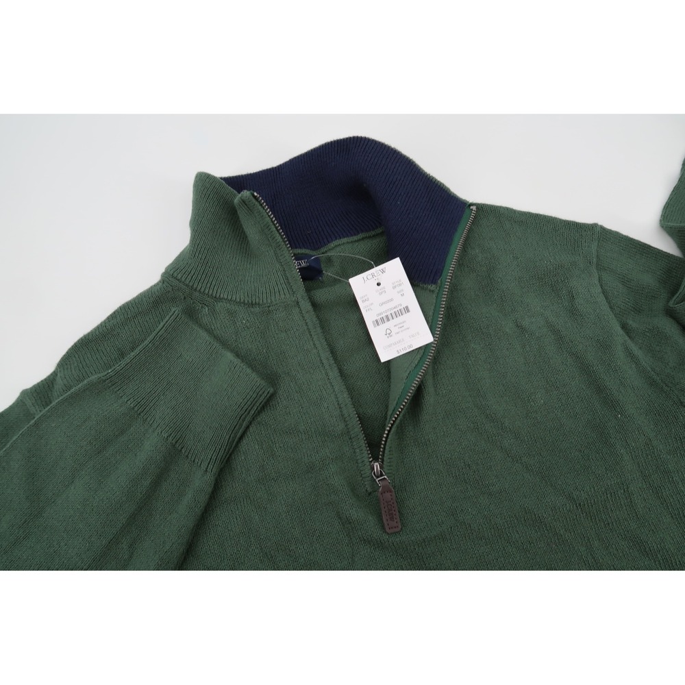 J.Crew 1/4 Zip Sweater Mens Medium Green 100% Cotton Pullover BF091 New